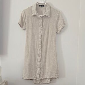 FORE Women's Beige Linen Button-Up Shirt Tunic Open Back Size Medium